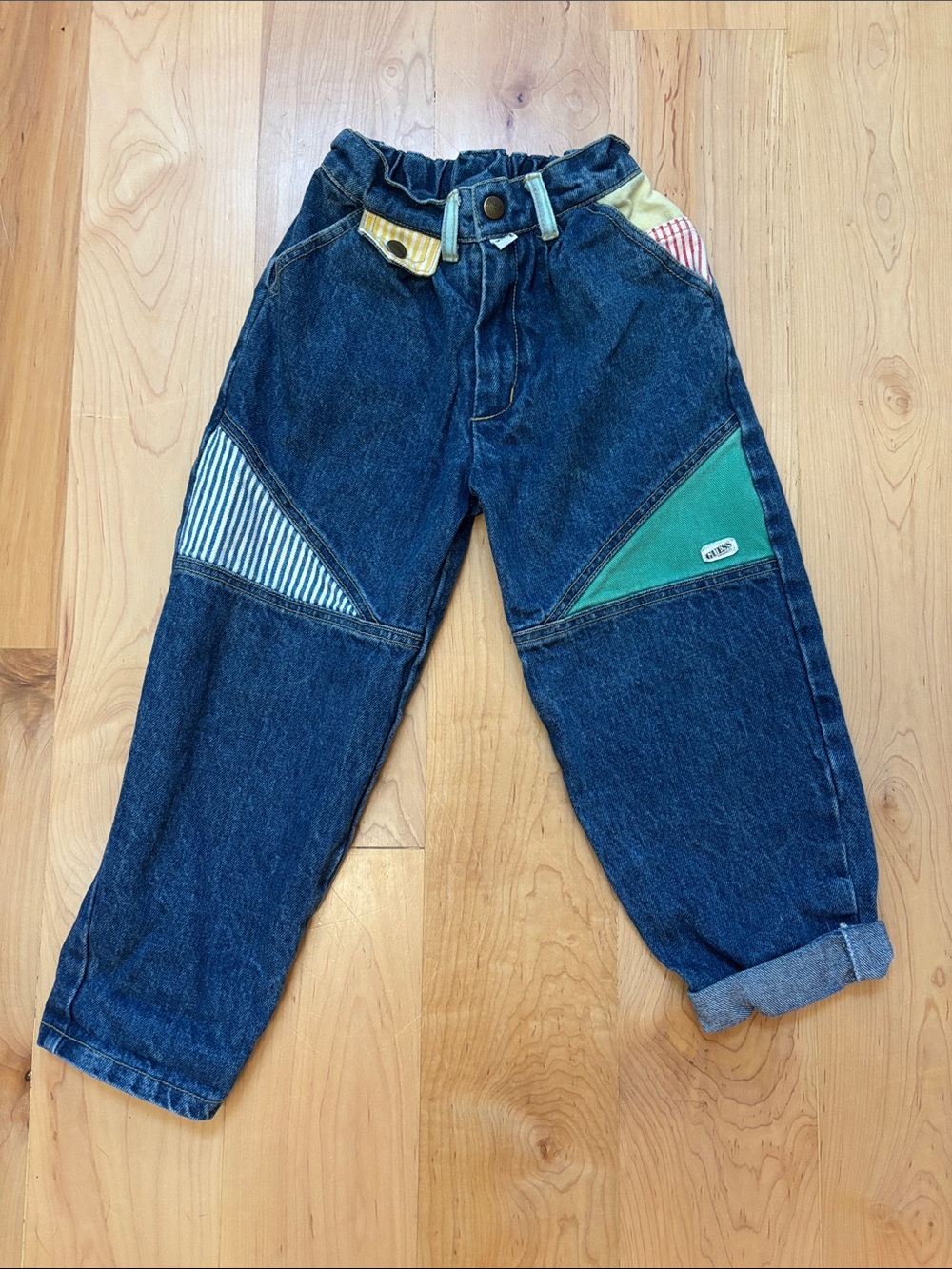 Vintage Baby Guess by Georges Marciano Patchwork Jeans light blue, red, yellow